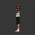 3D Character With Brown Hair Red White Black Vest Dark Shorts Sneakers And Outstretched Arms