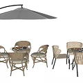 Stylish Outdoor Table with Rattan Chairs and Arched Umbrella for Patio Dining Area