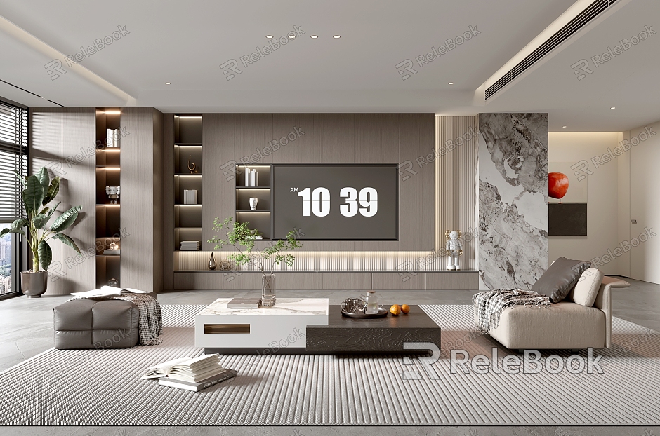 Home Living Room TV Background Wall Simple Living Room Coffee Table Combination Sofa TV Cabinet Minimalist Living Room model