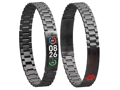 Black Metal Smart Bracelet Watch with Time Display and Heart Rate Monitoring Function 3d model
