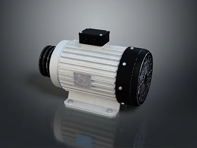 Industrial Electric Motor With White Housing Black End Cap Cooling Fins And Metal Base 3d model