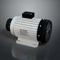 Industrial Electric Motor With White Housing Black End Cap Cooling Fins And Metal Base