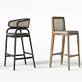 Modern Bar Stools With Various Designs Wooden Metal Frames And Woven Backrests Green Gray Seats