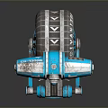 Detailed Blue Mechanical Robot Character With Wheel Antenna And Arm Design