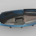 Traditional Wooden Boat with Blue Brown Hull Classic Design and Wooden Seats on Stands