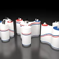 Modern Display Shelves With White Bodies Red Blue Stripes And Curved Modular Design