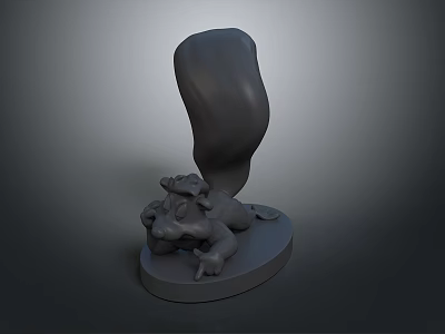 3D Character Sculpture With Reclining Figure And Large Creature Structure On Base 3d model