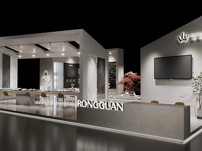 RONGGUAN Modern Exhibition Booth With Reception Counter Display Area And Lighting 3d model