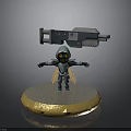 Robotic Figure With Jetpack Standing On Gold Rimmed Circular Platform 3d model
