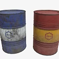 Industrial Equipment Drums With Blue Red White Yellow Stripes And Mobil Logo