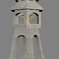 Stone Tower Shaped Decorative Light with Arched Windows and Warm Yellow Glow