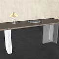 Modern Wooden Desk With Metal Legs Table Lamp And Tablet On Top