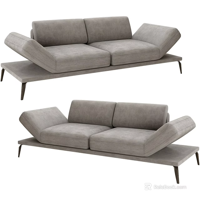 Modern Gray Sectional Sofa with Metal Legs and Sleek Comfortable Design 3d model