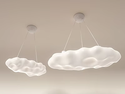 Two White Cloud Shaped Chandeliers Modern Ceiling Hanging Lighting Design 3d model