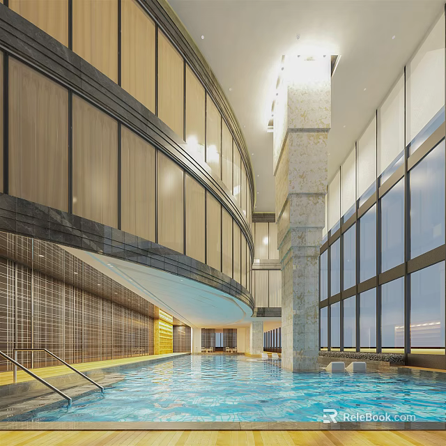 Indoor Swimming Pool With Modern Design Large Windows Natural Light And Spacious Interior 3d model 