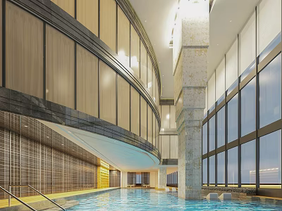 Indoor Swimming Pool With Modern Design Large Windows Natural Light And Spacious Interior 3d model