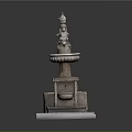 Classical Stone Fountain Structure With Rectangular Basin And Decorative Statue Pedestal