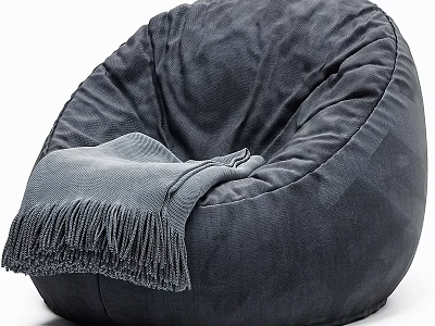 Gray Bean Bag Chair With Soft Fringed Blanket For Cozy Living Space 3d model
