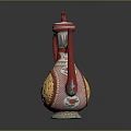 Traditional Ceramic Ewer with Red White Body Intricate Blue Gold Patterns and Pierced Design