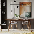 Log Style Dining Table and Chair Combination Hanging Picture 3d model