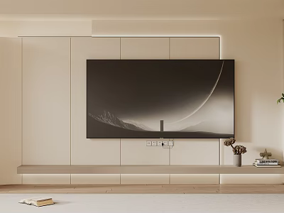 Modern TV Wall Interior Design With Built in Shelf And Decorative Lighting 3d model