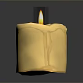 Burning Yellow Candle With Melted Wax Dripping And Flame On Dark Background 3d model