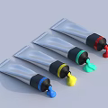 Colorful Paint Tubes With Silver Bodies And Different Colored Nozzles Four Household Supplies