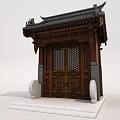 Traditional Chinese Building Facade With Wooden Structure Carved Decorations And Golden Patterned Double Doors