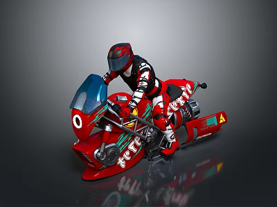 High Speed Red Racing Motorcycle With Rider In Racing Suit And Helmet 3d model
