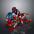 High Speed Red Racing Motorcycle With Rider In Racing Suit And Helmet