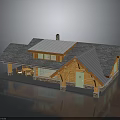 Log Cabin Exterior With Gray Shingle Metal Roof Chimney Front Porch Green Door And Windows