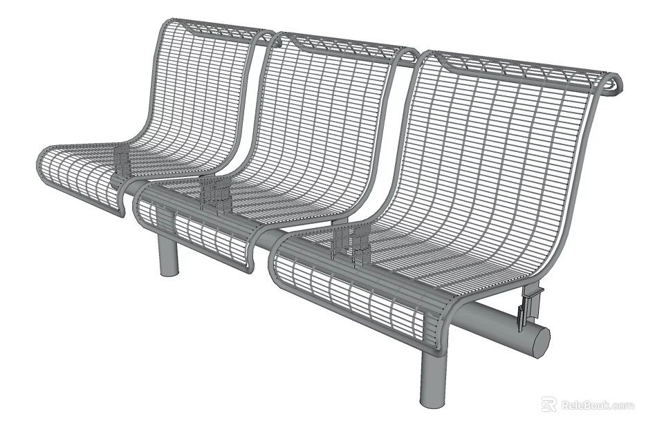 Outdoor Landscape Seat With Modern Metal Mesh Design And Three Seats 3d model 