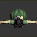 Anime Style 3D Character With Spiky Black Hair Green Coat Blue Jeans And Open Arms