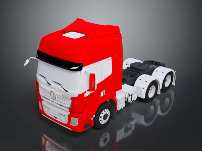 Red And White Military Truck With Multiple Wheels And Cab Design 3d model