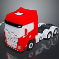 Red And White Military Truck With Multiple Wheels And Cab Design