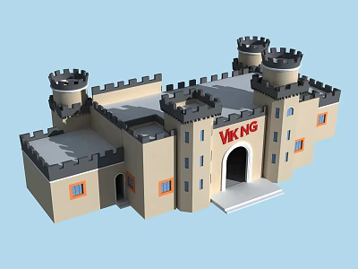 Detailed Viking Castle Model With Towers Gray Roofs Beige Walls Windows And Entrance 3d model