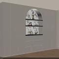 Light Colored Modern Built in Bookcase with Arched Design Shelves and Decorations 3d model