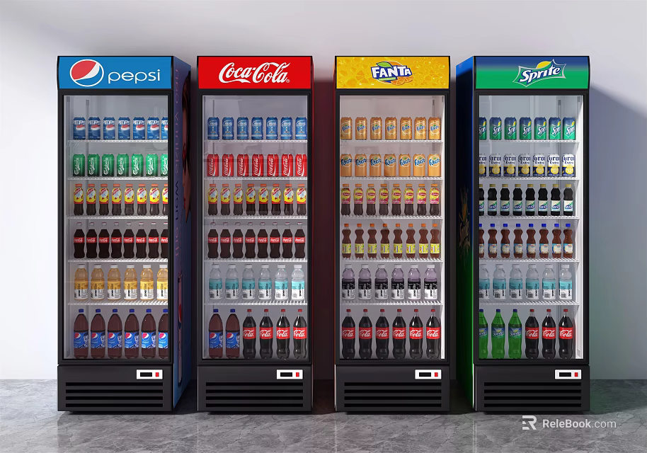 Pepsi Coca Cola Fanta Sprite Beverage Coolers Filled With Assorted Drinks For Store 3d model 