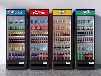 Pepsi Coca Cola Fanta Sprite Beverage Coolers Filled With Assorted Drinks For Store 3d model