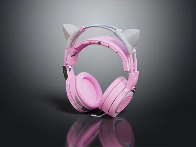 Adorable Pink Cat Ears Headphones With Modern Design And Soft Ear Cups 3d model