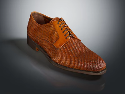 Brown Leather Formal Shoes With Woven Texture And Lace Up Design 3d model