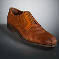 Brown Leather Formal Shoes With Woven Texture And Lace Up Design