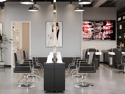 Modern Hair Salon Interior Design With Stylish Chairs Mirrors And Styling Stations 3d model