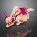 Fluffy Pink Creature With Colorful Striped Horns And Red Decorative Saddle