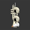 Three Silver Trumpets with Mouthpiece and Cork on Shiny Black Surface with Reflections