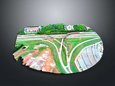 Urban Road Intersection With Green Spaces Trees And Buildings Area 3d model