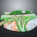 Urban Road Intersection With Green Spaces Trees And Buildings Area