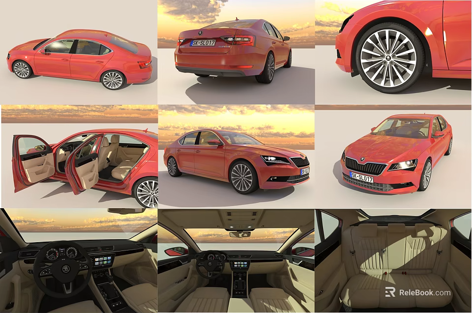 Red Car Exterior And Interior Views With Wheels Dashboard And Seats 3d model 