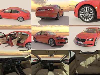 Red Car Exterior And Interior Views With Wheels Dashboard And Seats 3d model
