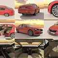 Red Car Exterior And Interior Views With Wheels Dashboard And Seats